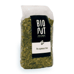 Bio pompoenpitten in een transparante zak met label.