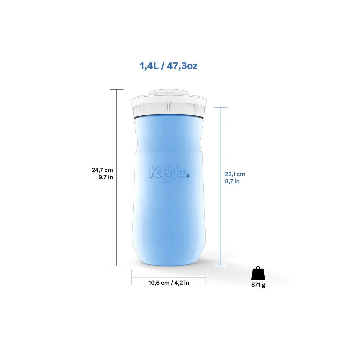 Afmetingen KefirKo Kefirmaker 1,4 l