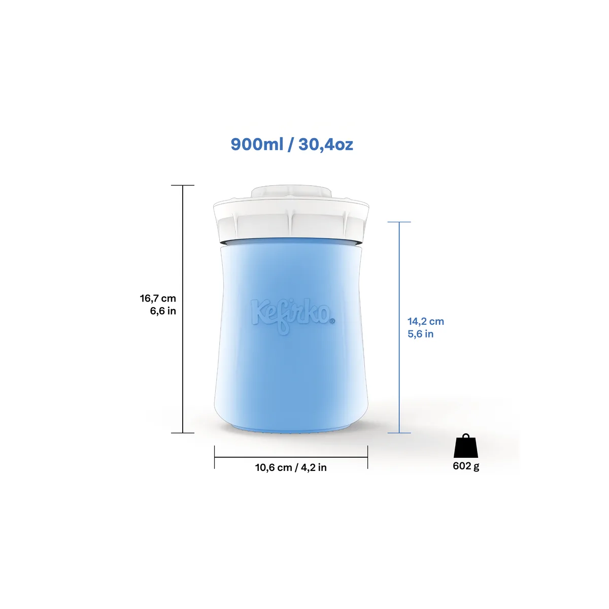 Afmetingen KefirKo Kefirmaker 900 ml