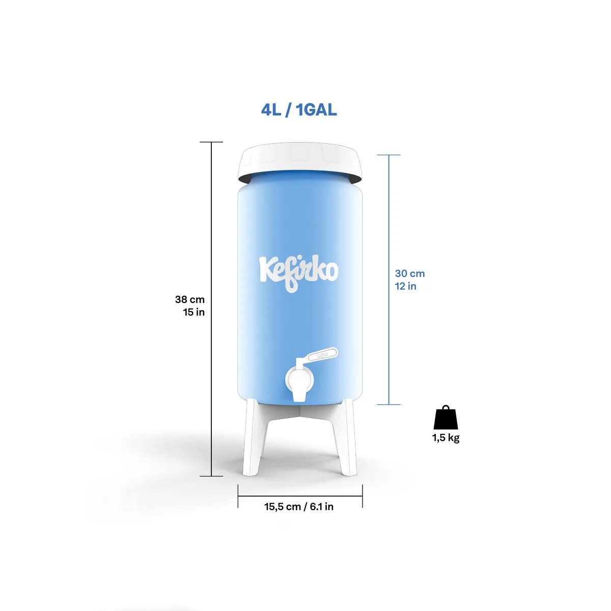 Afmetingen KefirKo Kombucha Fermenter 4 l