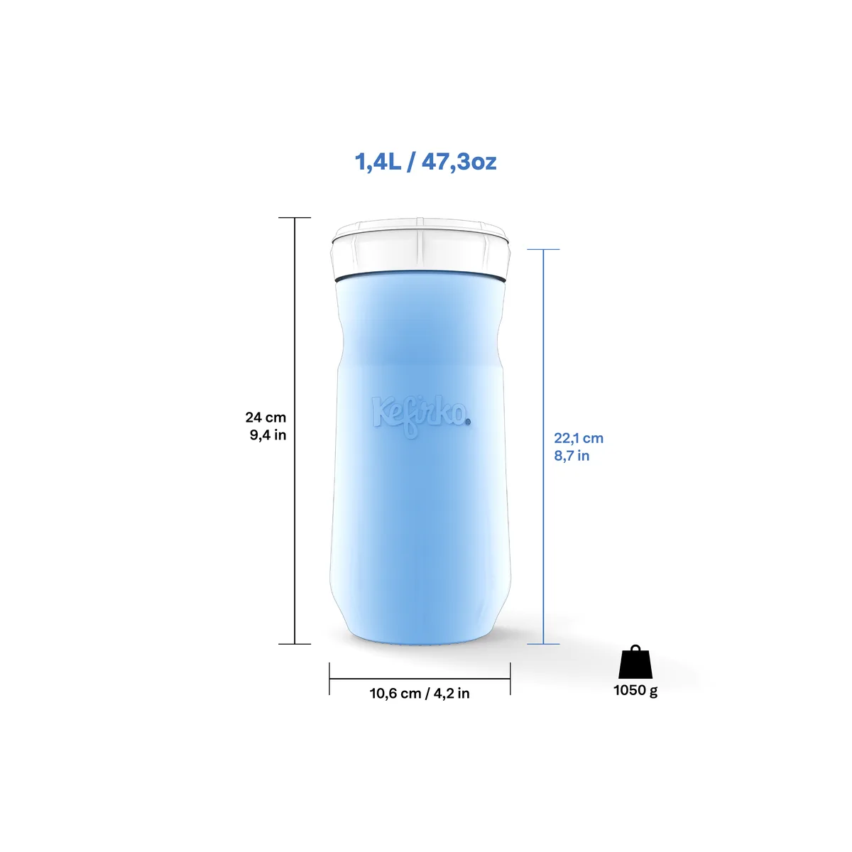 Afmetingen KefirKo Veggie Fermenter 1,4 l