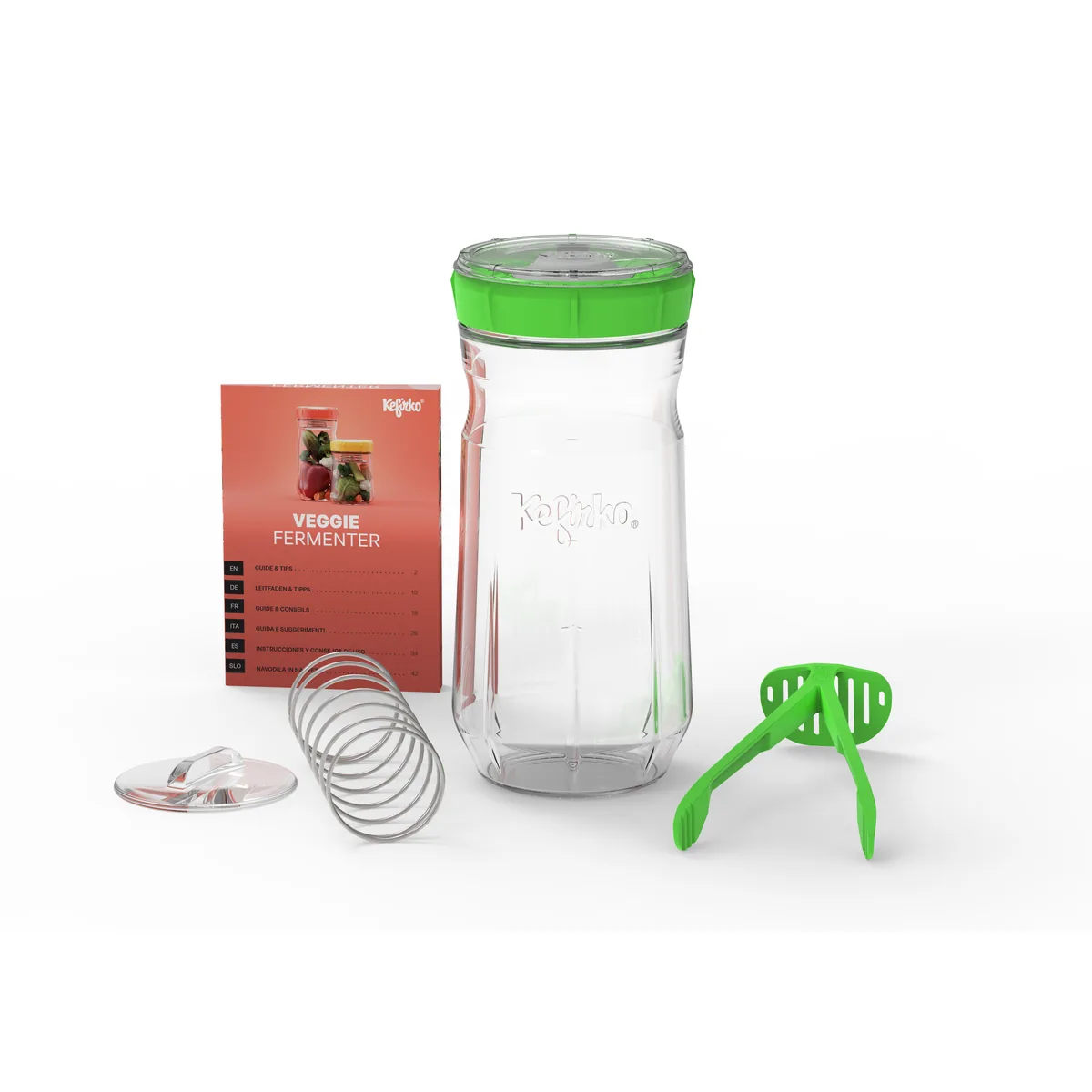 KefirKo Veggie Fermenter 1,4 l met groen deksel en toebehoren