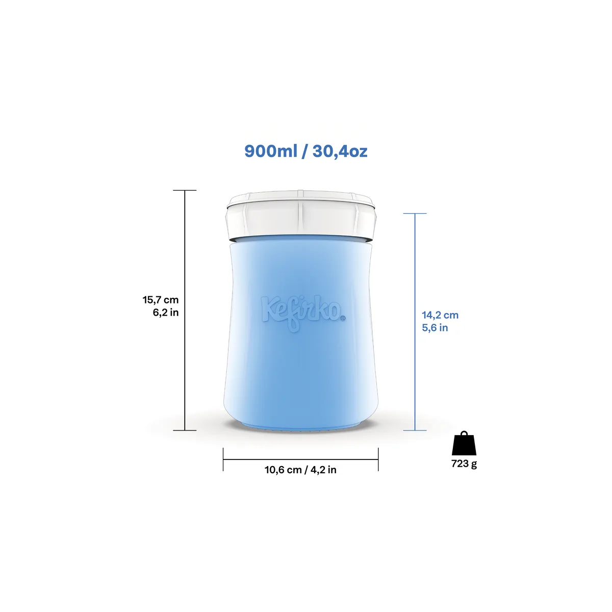 Afmetingen KefirKo Veggie Fermenter 900 ml