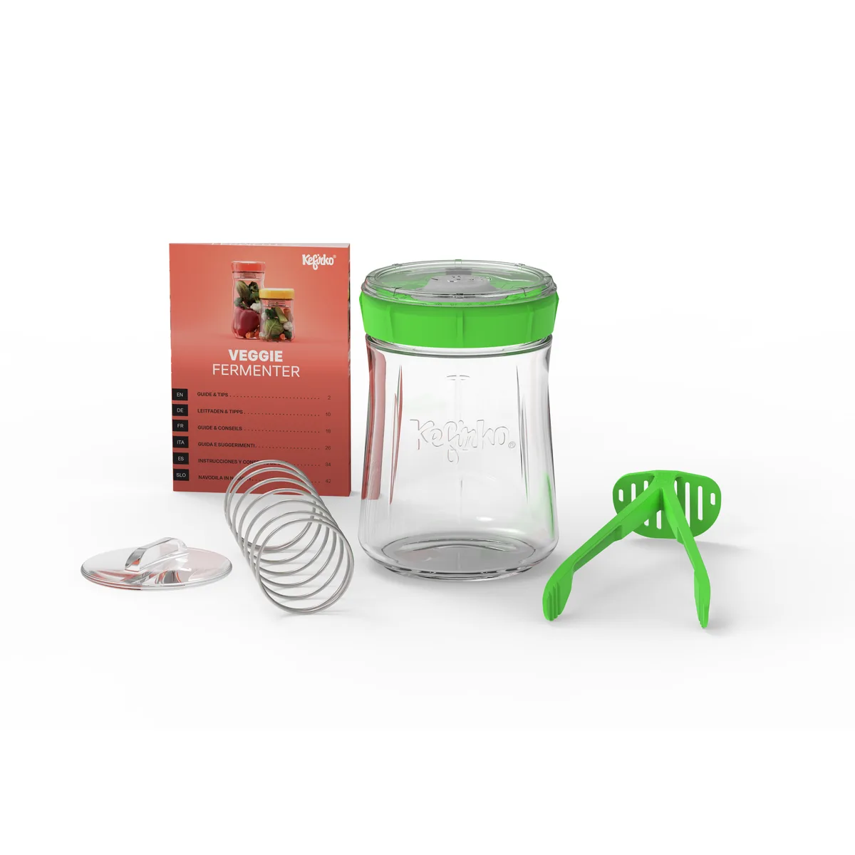 KefirKo Veggie Fermenter met groen deksel en toebehoren